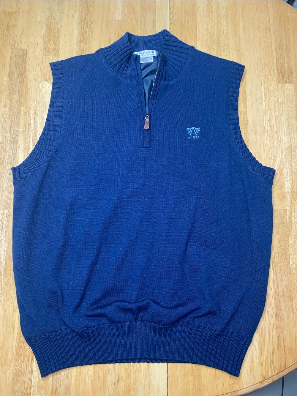 Vintage Men's Navy Quarter-Zip Merino Wool Sweater Vest Martin Golf Size XL